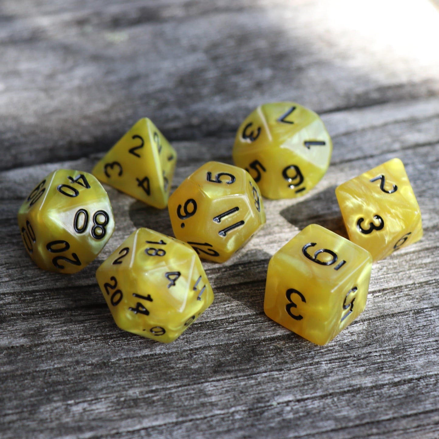 Polyhedral Dice Set | Acrylic | Pearl Yellow (Black Font) | Set of 7 (D0198)