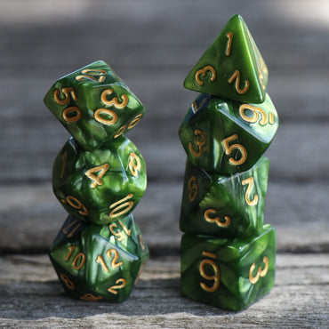 RPG Dice 7 Set - Pearl Grass Green (Gold Font)