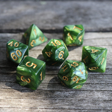 RPG Dice 7 Set - Pearl Grass Green (Gold Font)