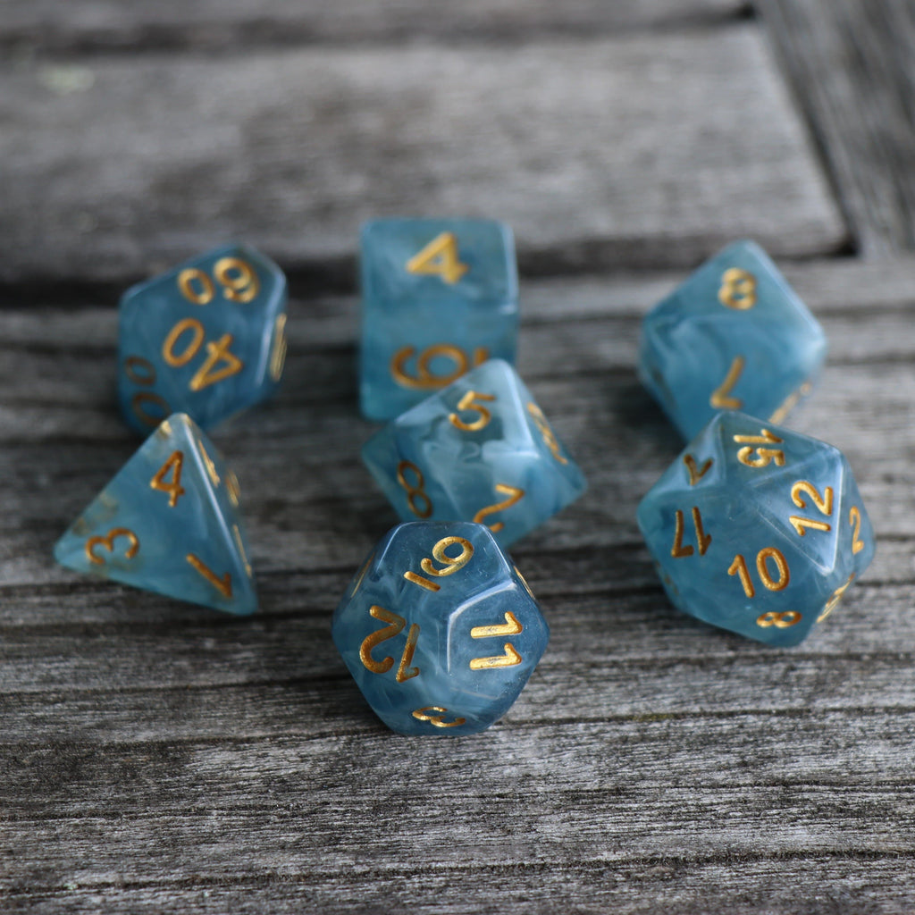 Polyhedral Dice Set | Acrylic | "Ocean Jade" Blue | Set of 7 (D0001)