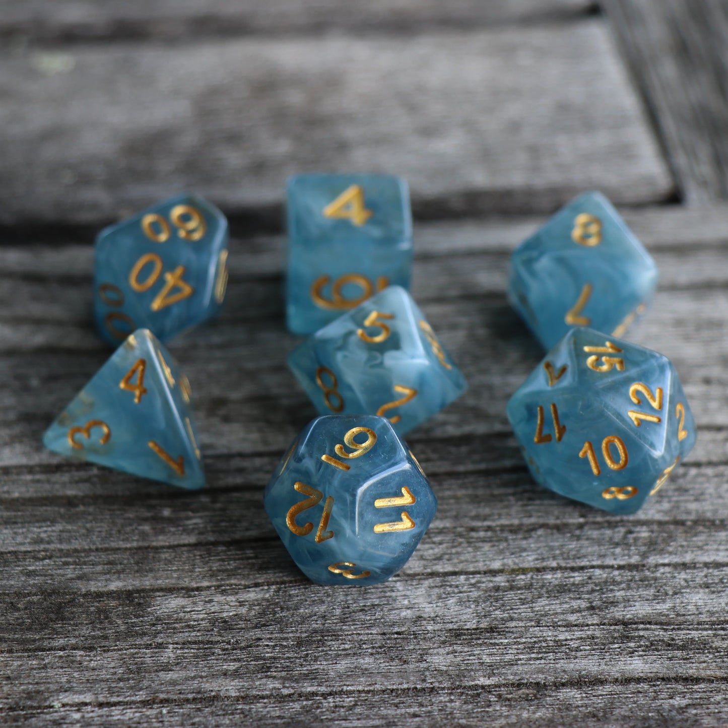 Polyhedral Dice Set | Acrylic | "Ocean Jade" Blue | Set of 7 (D0001)