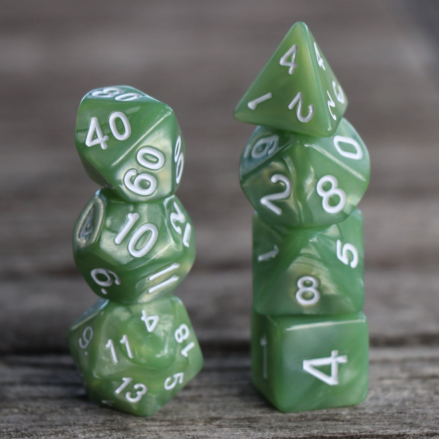 RPG Dice 7 Set - Pearl Pale Green (White Font)