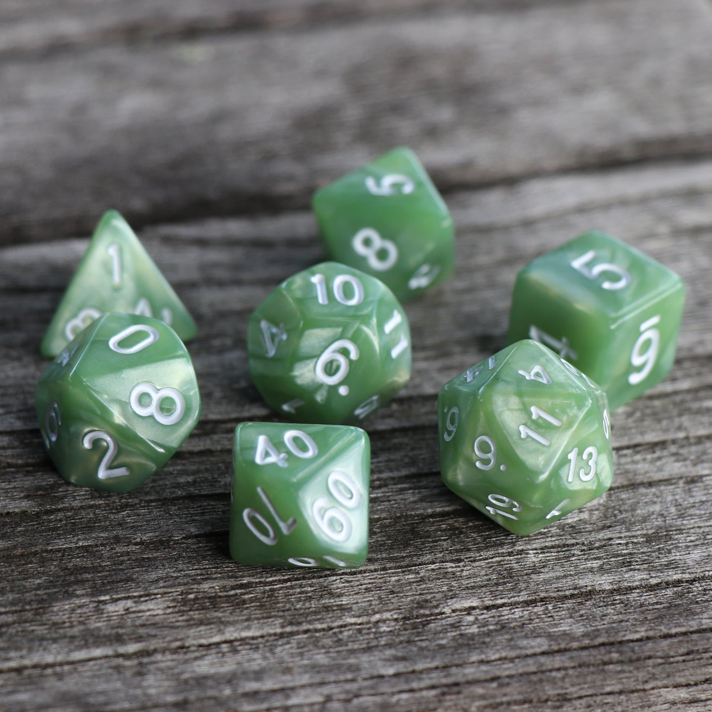 RPG Dice 7 Set - Pearl Pale Green (White Font)