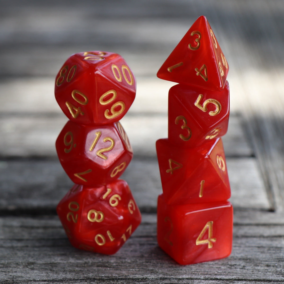 Polyhedral Dice Set | Acrylic | Pearl Red (Gold Font) | Set of 7 (D0127)