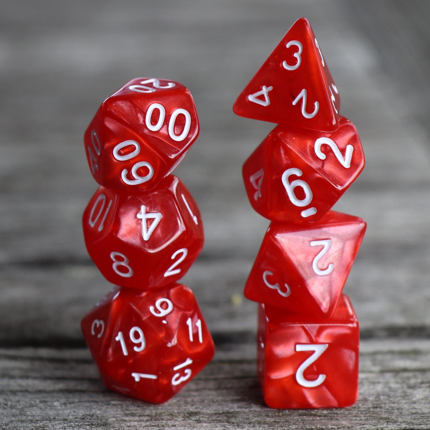 Polyhedral Dice Set | Acrylic | Pearl Red (White Font) | Set of 7 (D0197)