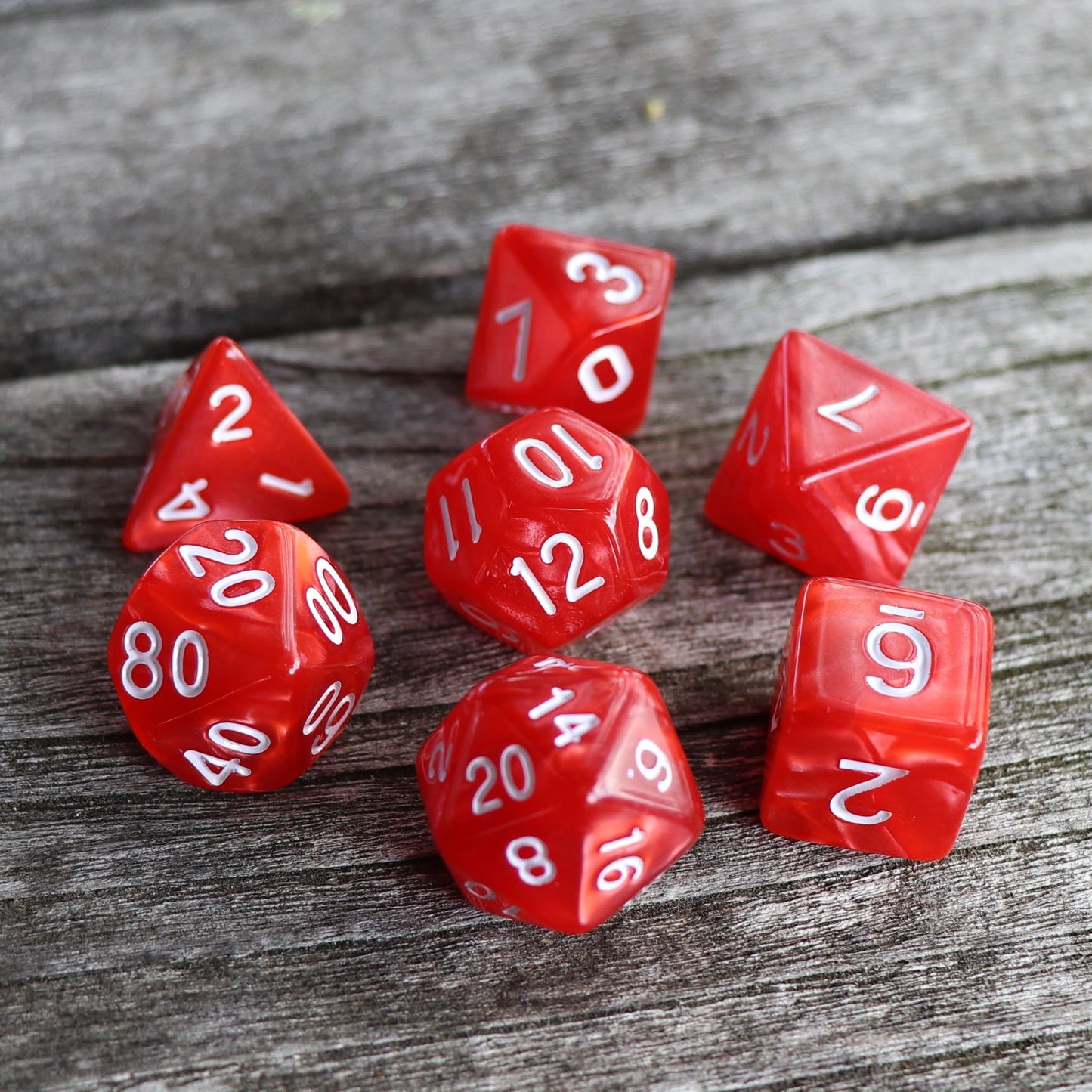 Polyhedral Dice Set | Acrylic | Pearl Red (White Font) | Set of 7 (D0197)