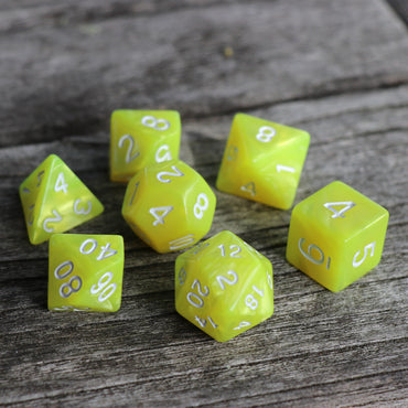 RPG Dice 7 Set - Pearl Bright Yellow (White Font)