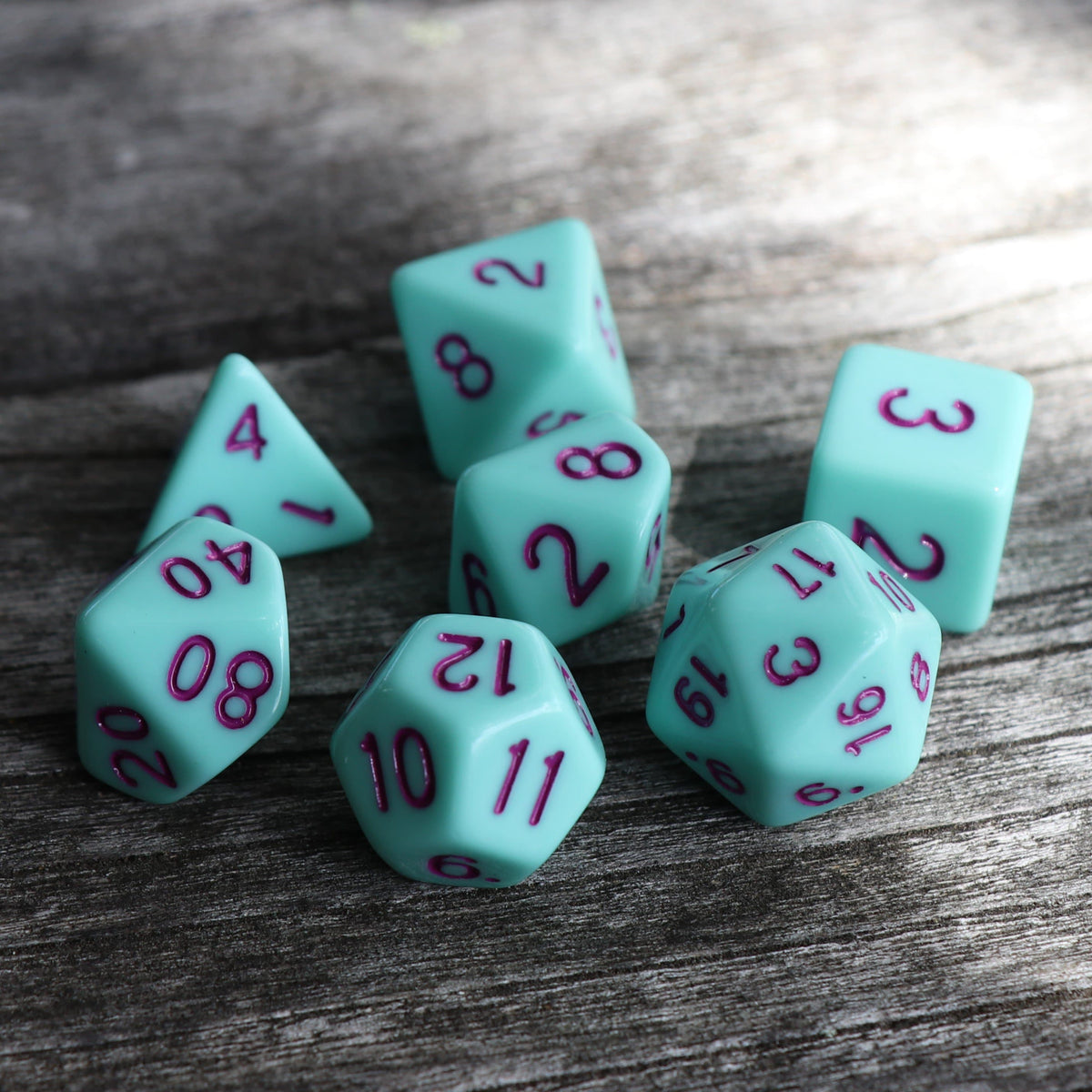 RPG Dice - Pastel Mint Rose - Set of 7