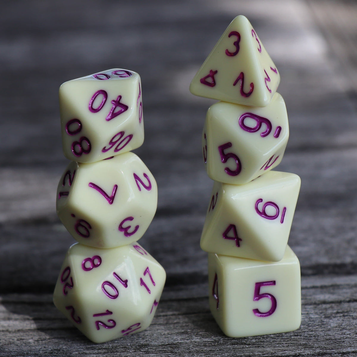 Polyhedral Dice Set | Acrylic | Pastel Eggshell (Magenta Ink) | Set of 7 (D0196)