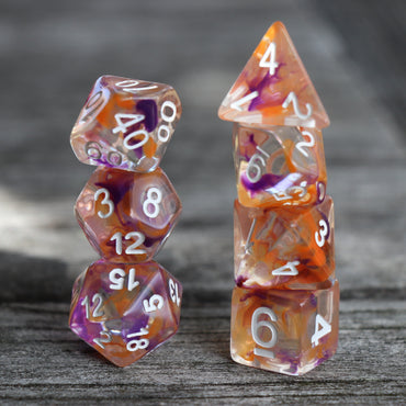 RPG Dice - Pearl Swirl Orange Purple - Set of 7