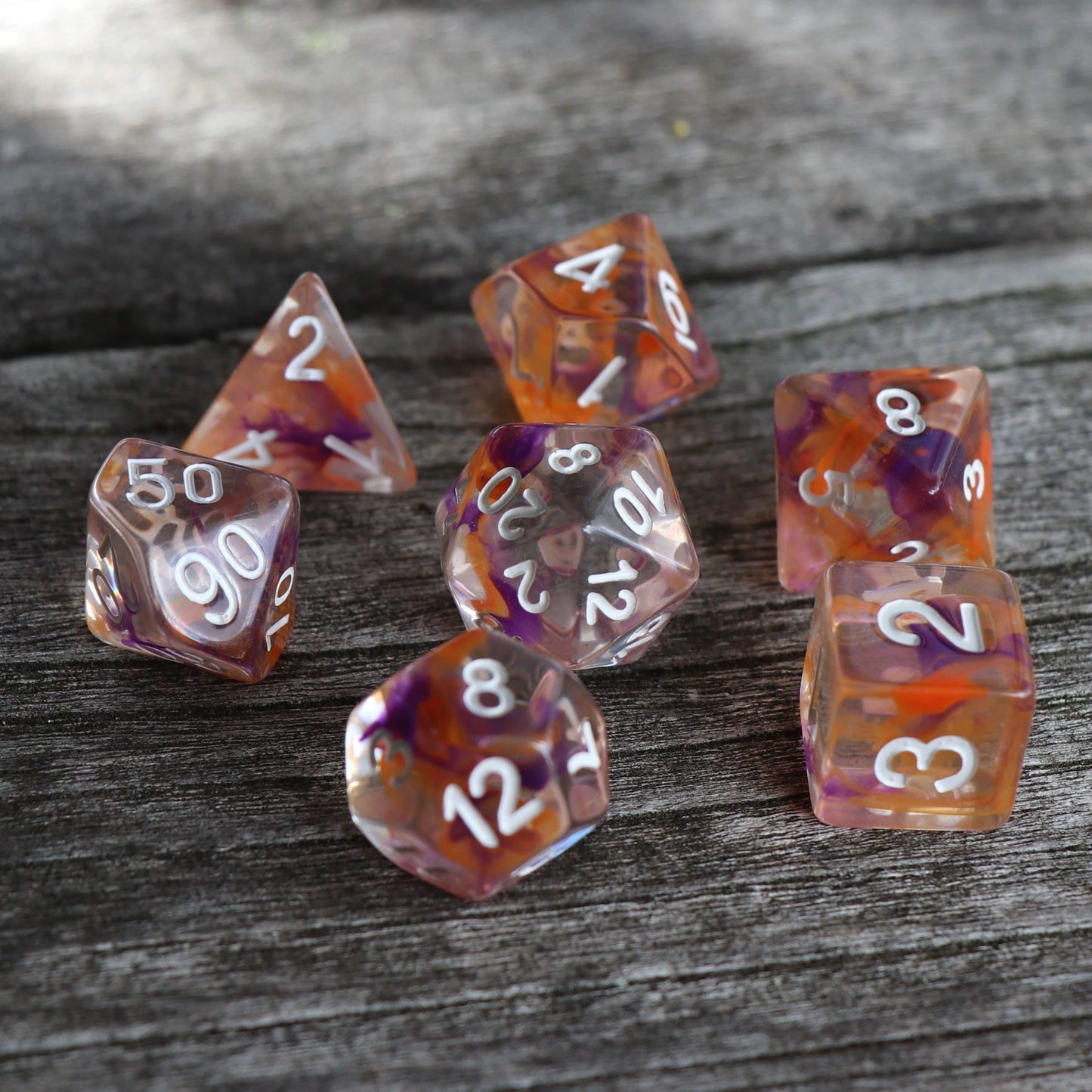RPG Dice - Pearl Swirl Orange Purple - Set of 7