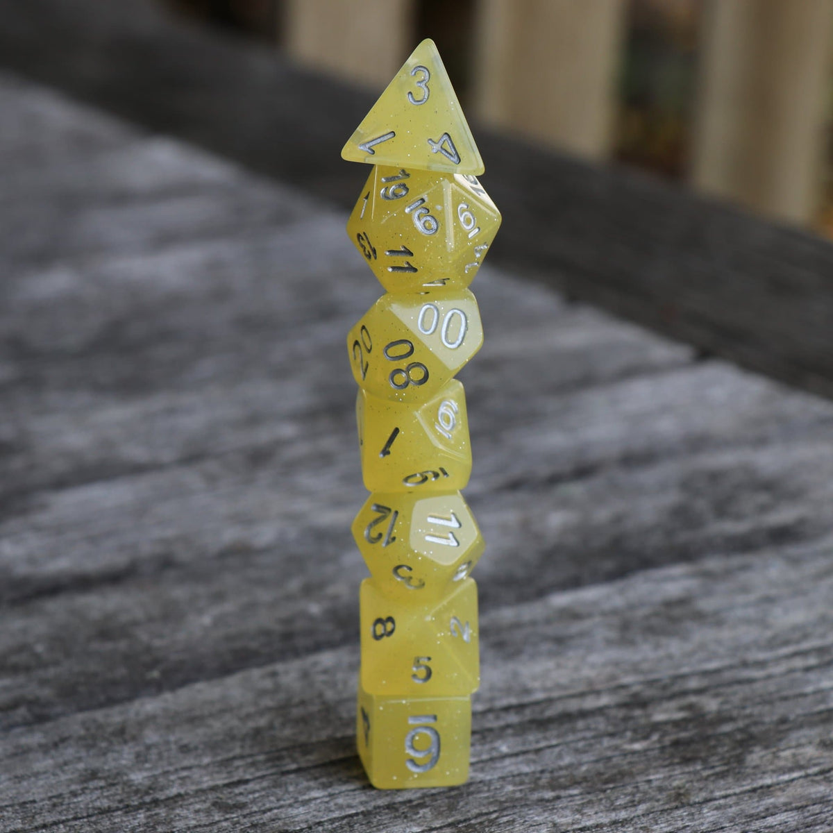 Polyhedral Dice Set | Acrylic | "Sour Glitter Lemon" | Set of 7 (D0044)