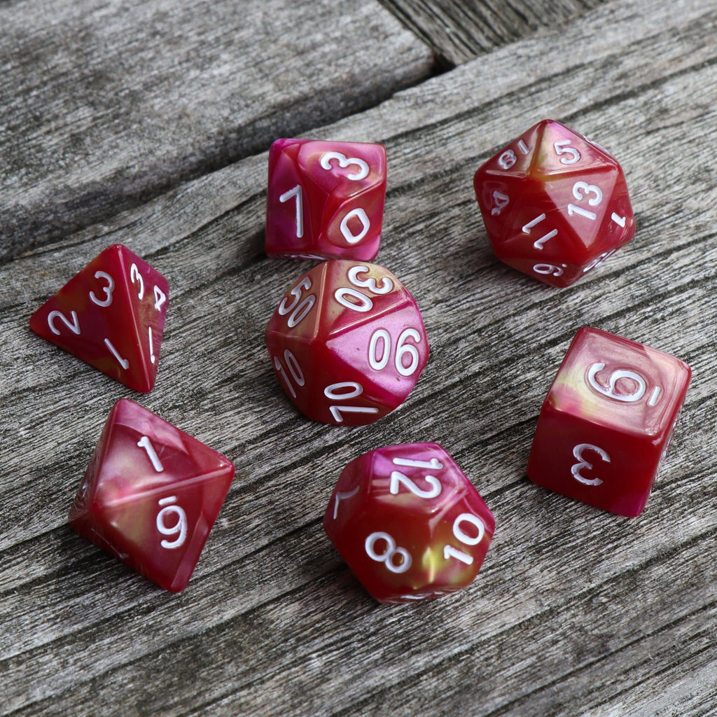 Polyhedral Dice Set | Acrylic | "Golden Rose Garden"| Set of 7 (D0053)