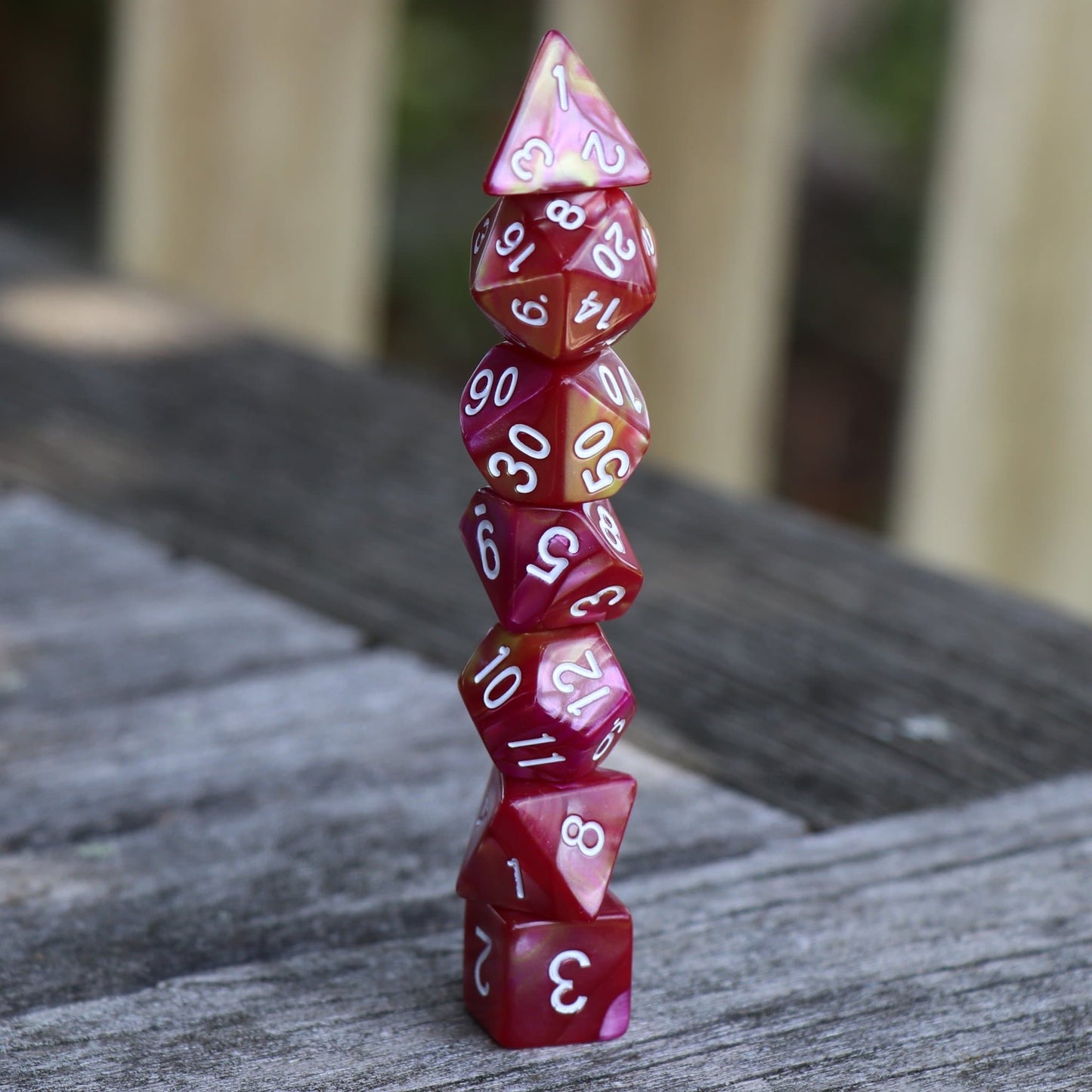 Polyhedral Dice Set | Acrylic | "Golden Rose Garden"| Set of 7 (D0053)