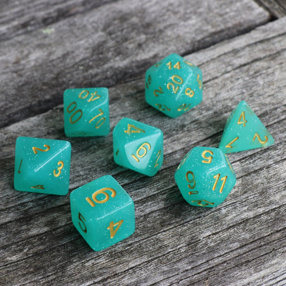 RPG Dice 7 Set - Translucent Green Glitter