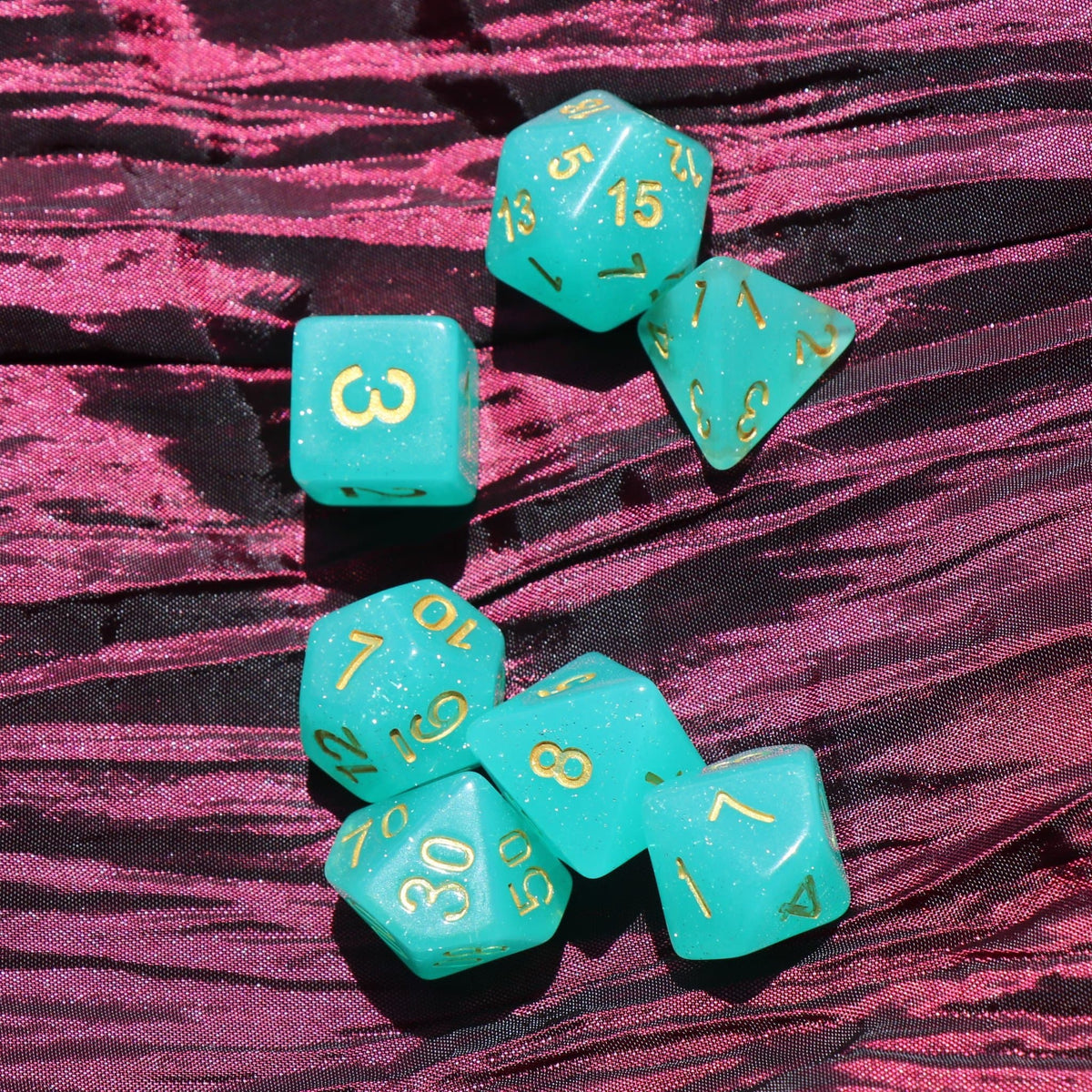 RPG Dice 7 Set - Translucent Green Glitter