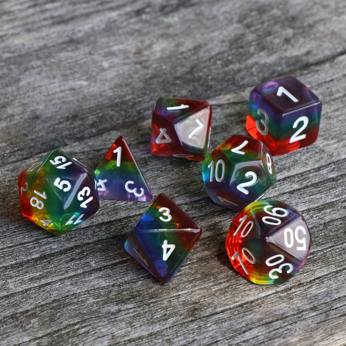 RPG Dice | Transparent Layer Rainbow | Set of 7