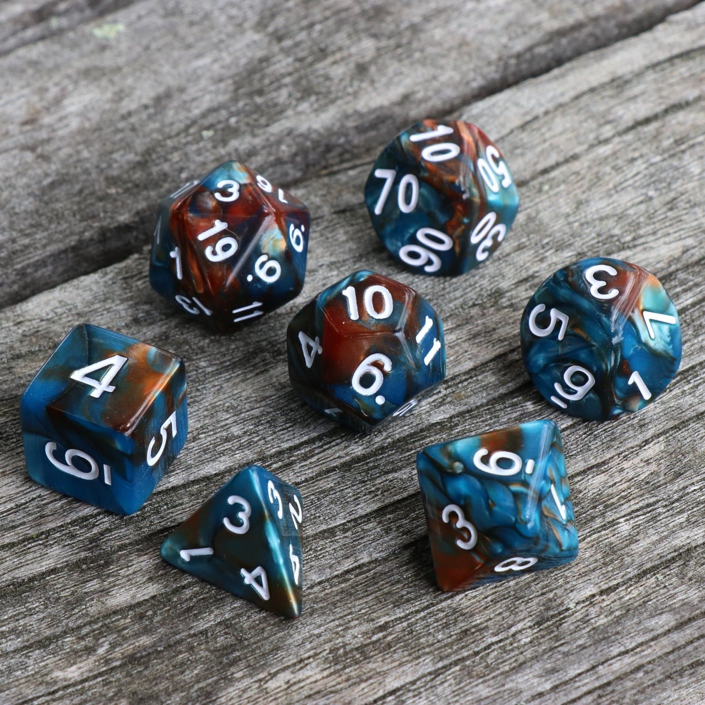RPG Dice 7 Set - Blend Blue Copper (White Ink)