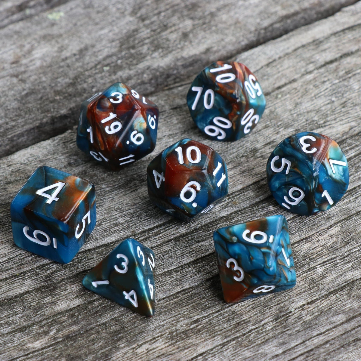 RPG Dice 7 Set - Blend Blue Copper (White Ink)