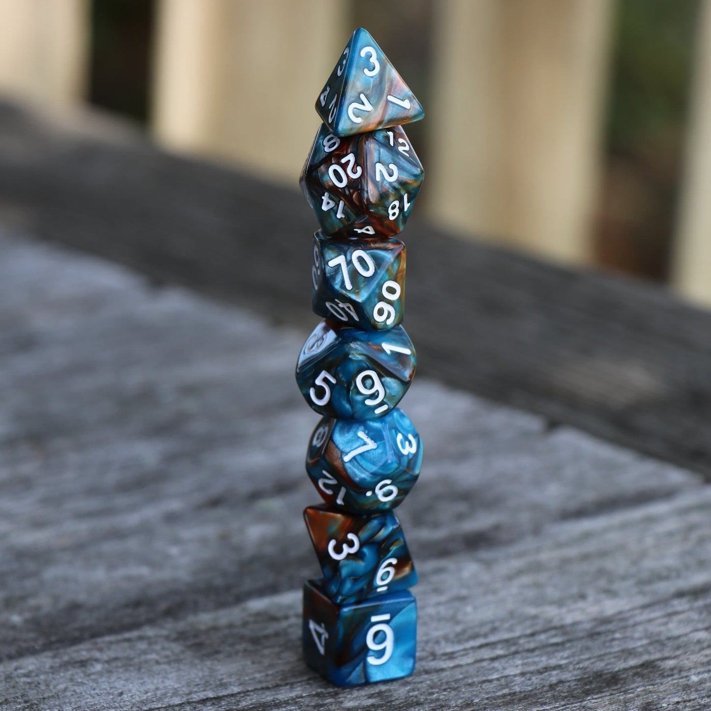 RPG Dice 7 Set - Blend Blue Copper (White Ink)