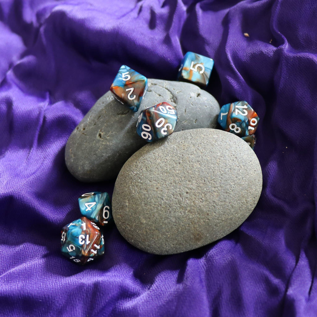 RPG Dice 7 Set - Blend Blue Copper (White Ink)