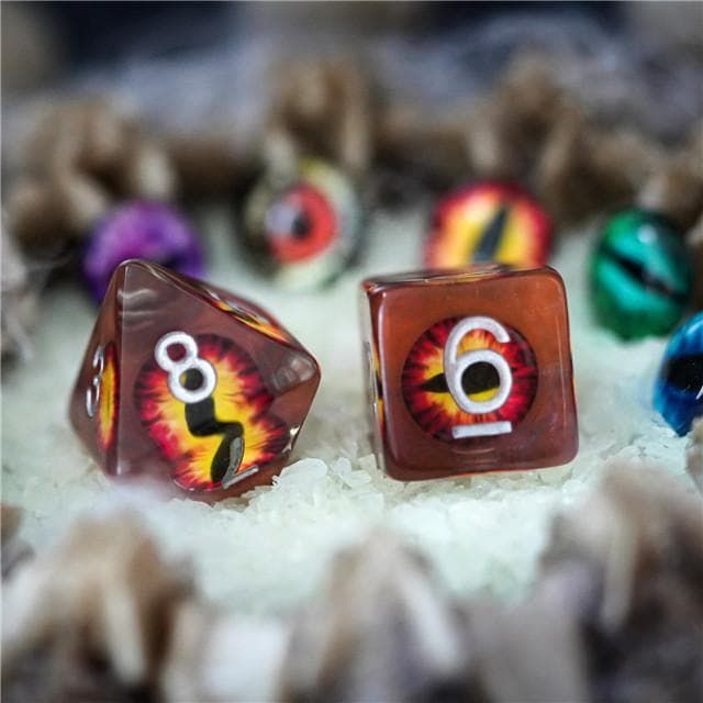 Polyhedral Dice Set | Resin | "Fire Dragon's Eye" | Set of 7 (D0115)
