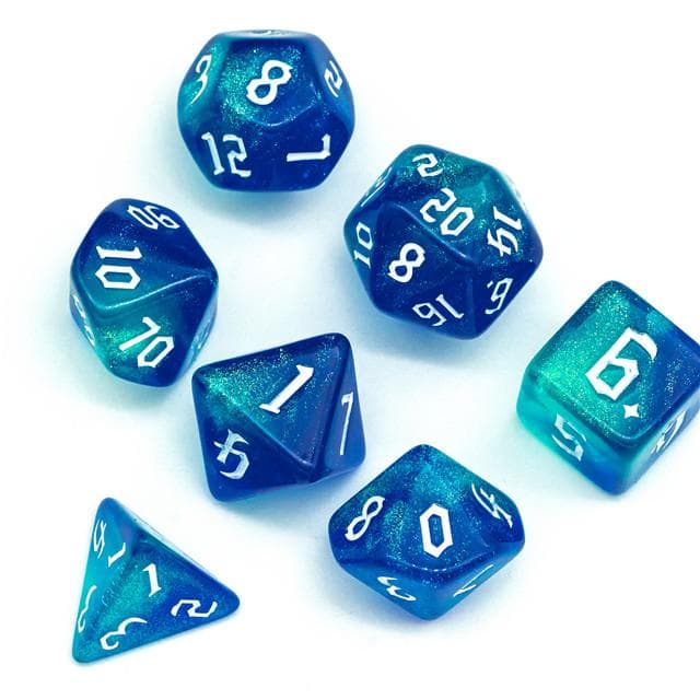 RPG Dice | "Ocean Thorns" White Ink | Set of 7