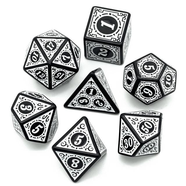 Polyhedral Dice Set | Acrylic | "White Alchemy" | Set of 7 (D0262)