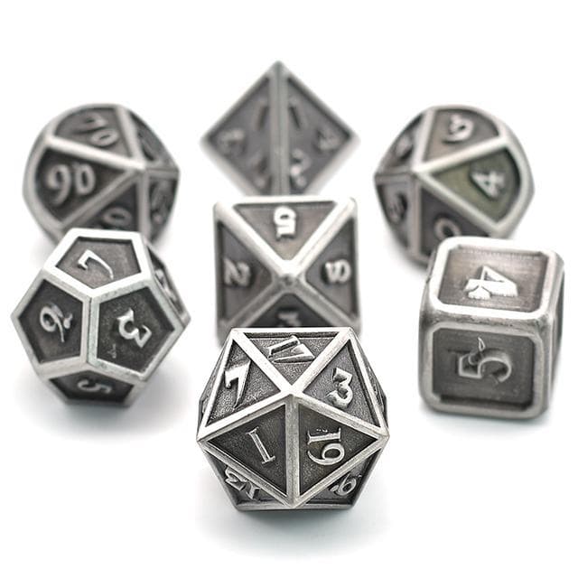 Metal Dice | Ancient Plated Silver (Nickel) | Set of 7