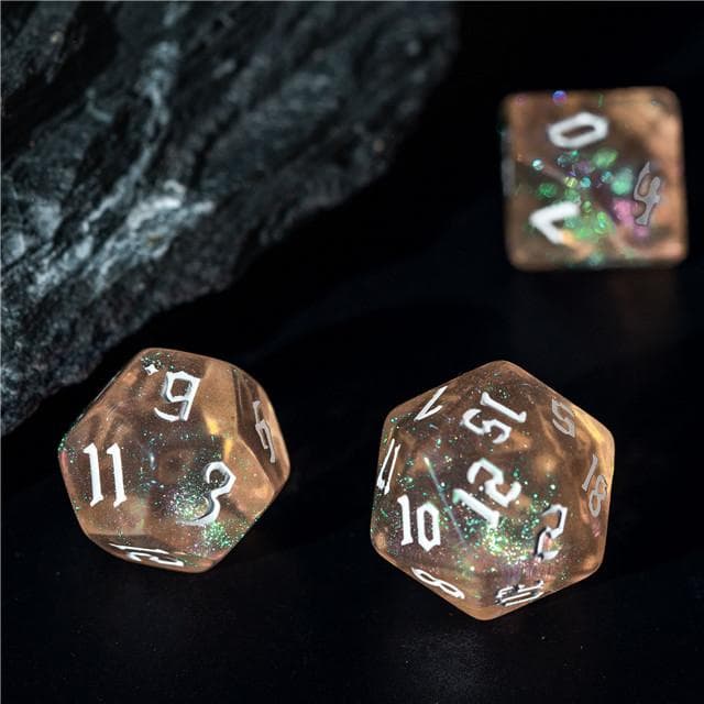 RPG Dice | "Champagne Thorns" White Ink | Set of 7