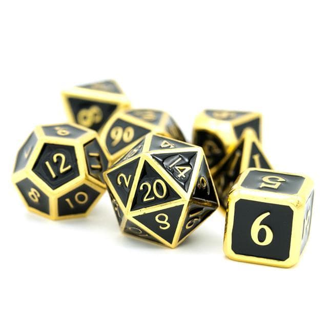 Metal Dice - Black Enamel w/Gold - Set of 7