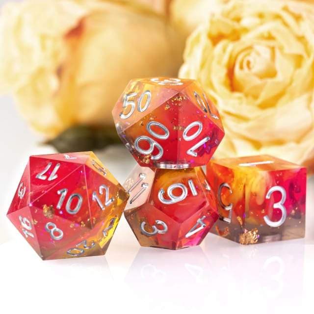RPG Dice | "Passionfruit Sparkle" (Sharp Edged) | Set of 7