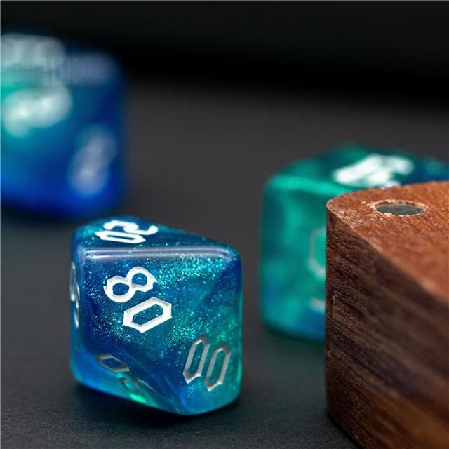 RPG Dice | "Ocean Thorns" White Ink | Set of 7
