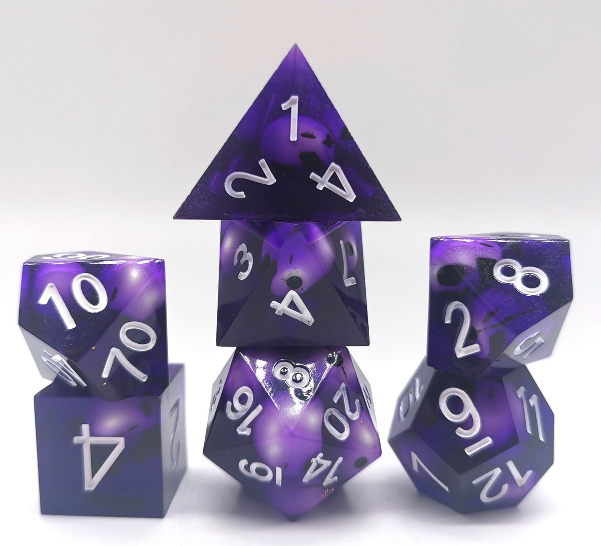 Polyhedral Dice Set | Resin | "Purple Skull" (Sharp Edged) | Set of 7 (D0207)