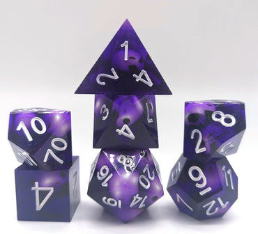 RPG Dice | "Purple Skull" (Sharp Edged) | Set of 7