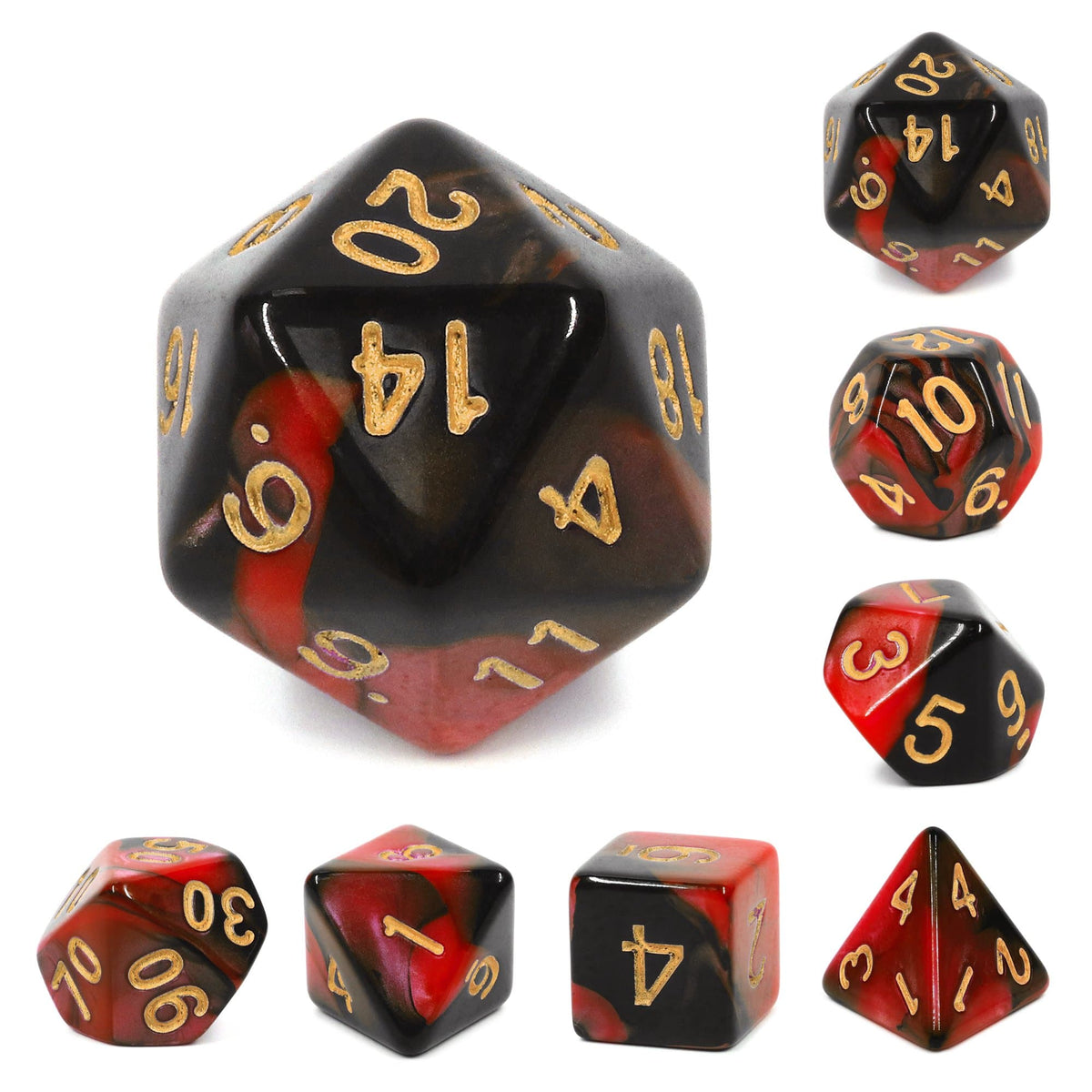 Polyhedral Dice Set | Acrylic | Blend Red Black | Set of 7 (D0062)