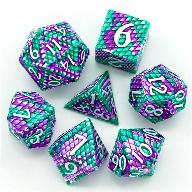 Metal Dice | Dragon Scale Purple/Teal | Set of 7