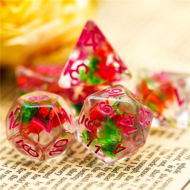 RPG Dice | "Suspended Flower" Red & Green | Set of 7