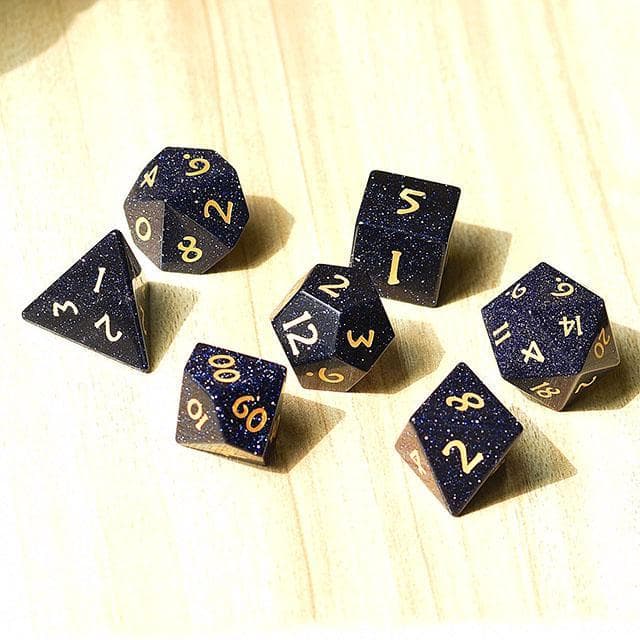 Glass Dice | Blue Goldstone | Set of 7