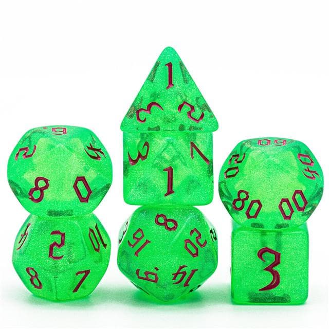 Polyhedral Dice Set | Acrylic | "Toxic Thorns" Magenta Ink | Set of 7 (D0185)
