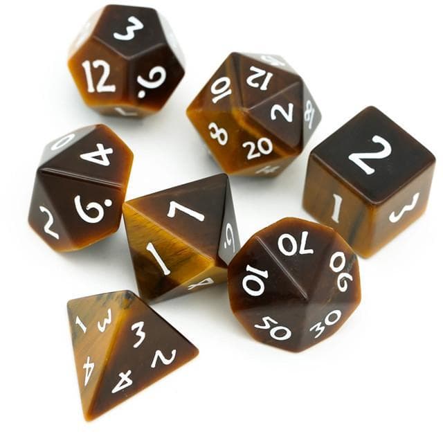 Gemstone Dice | Natural Tiger's Eye | Set of 7