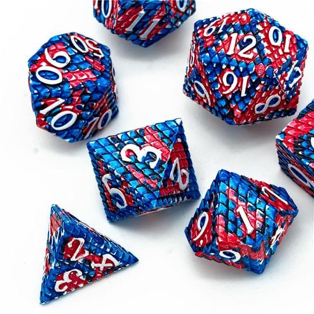 Metal Dice | Dragon Scale Red/Blue | Set of 7