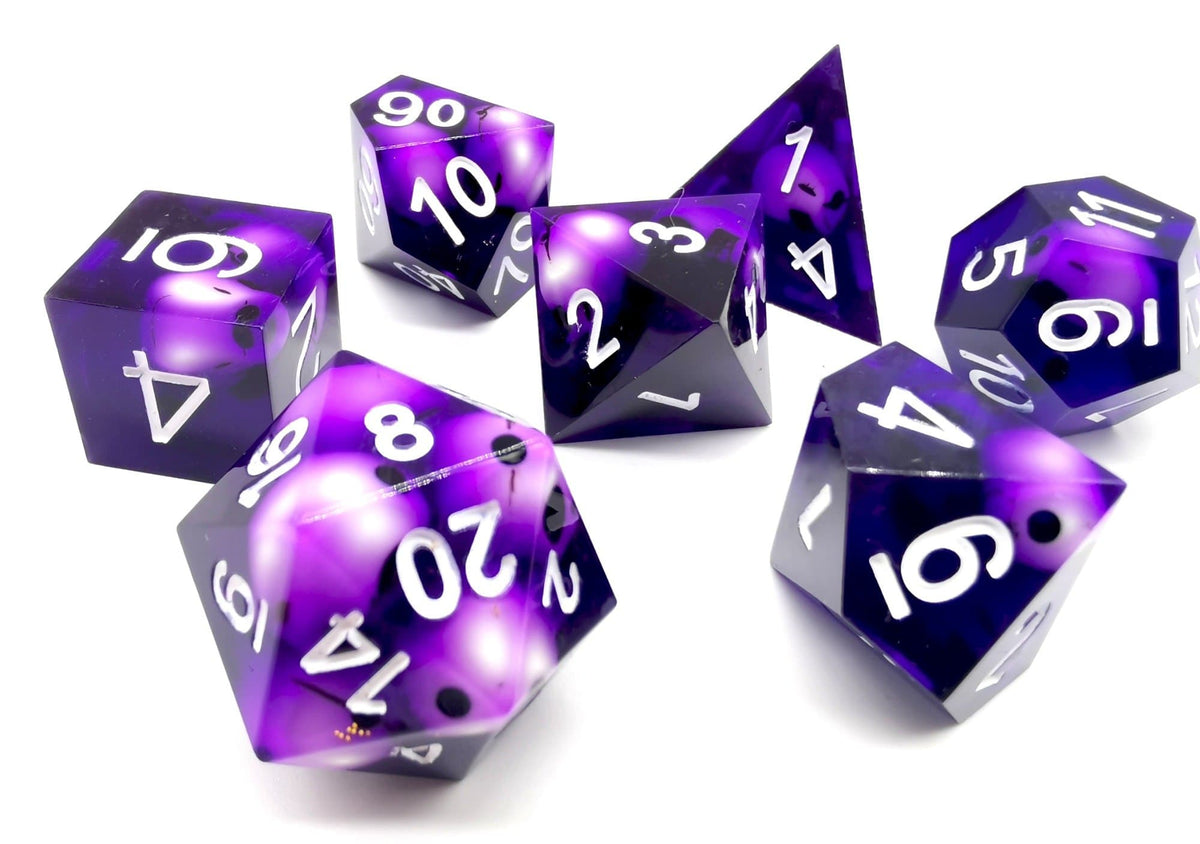 Polyhedral Dice Set | Resin | "Purple Skull" (Sharp Edged) | Set of 7 (D0207)