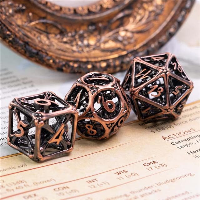 Metal Dice | Hollow "Bones" Copper | Set of 7