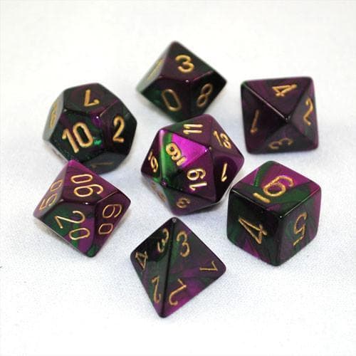 Chessex | Polyhedral Dice Set | Acrylic | Gemini Green-Purple/gold (CHX 26434)