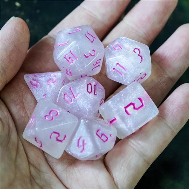 RPG Dice | "Moonstone Thorns" Magenta Ink | Set of 7