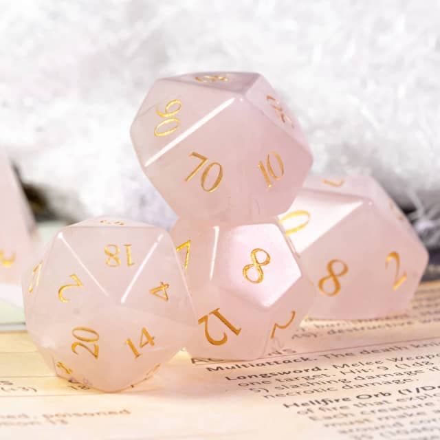 Gemstone Dice | Natural Rose Quartz | Set of 7