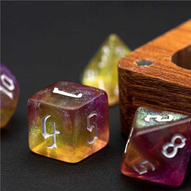 Polyhedral Dice Set | Acrylic | "Inferno Thorns" White Ink | Set of 7 (D0120)