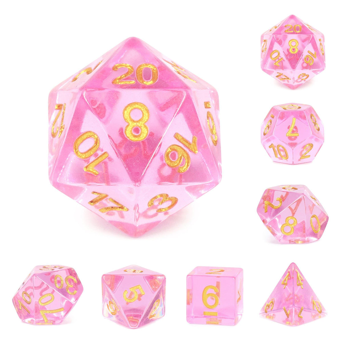 RPG Dice | "Pink Crystal" (Sharp Edged) | Set of 7