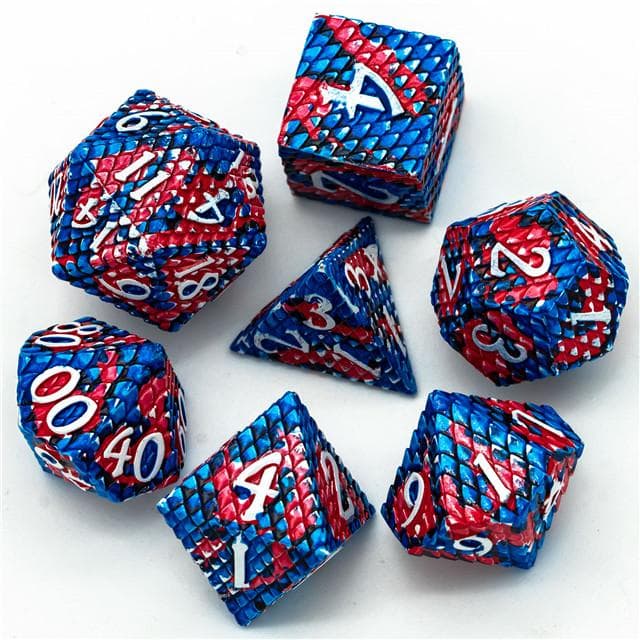 Metal Dice | Dragon Scale Red/Blue | Set of 7